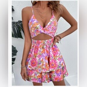 Ruffled floral romper